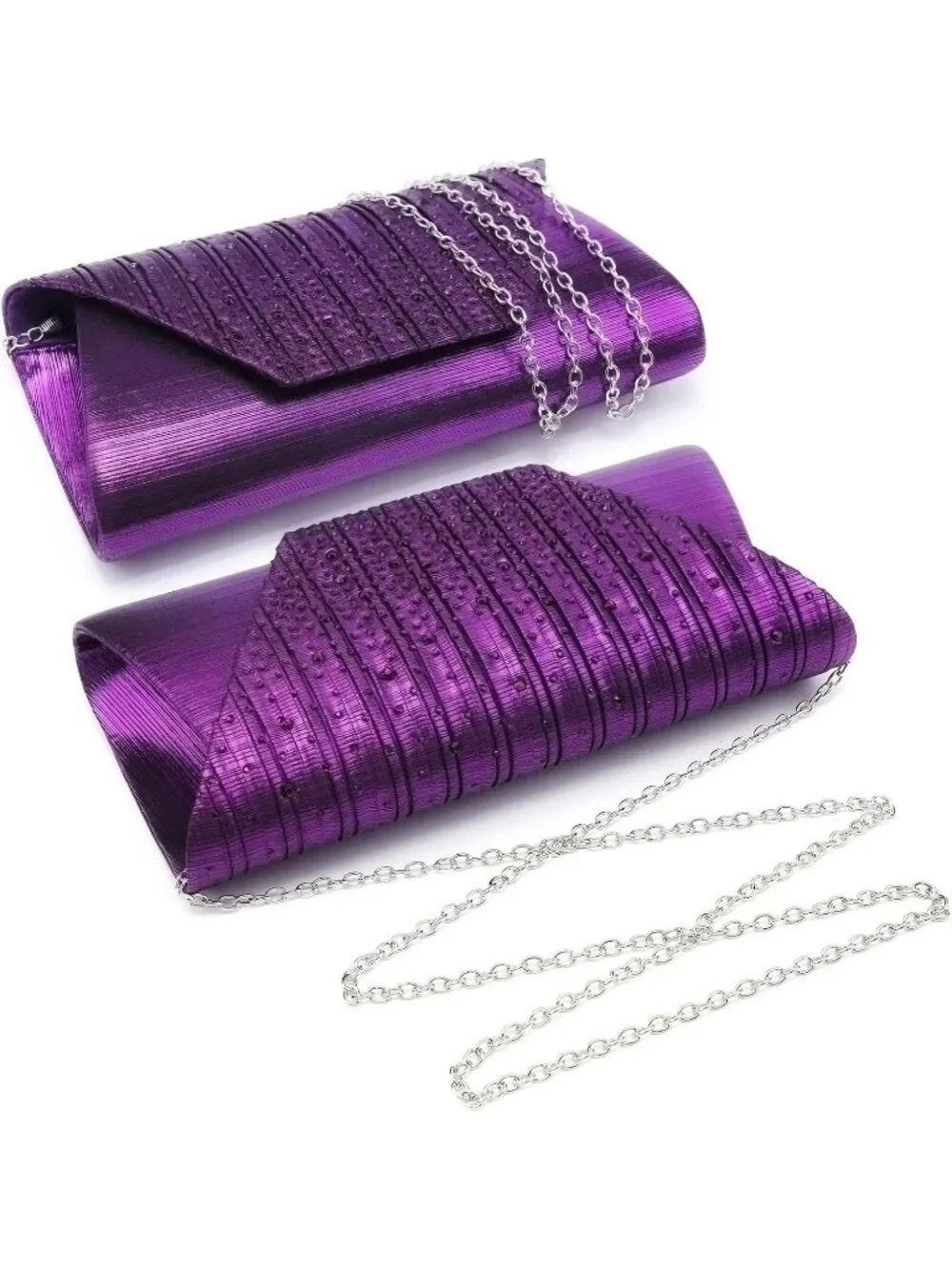 Women’s Purple Clutch Purse With Detachable Chain Wedding Formal Evening Bag